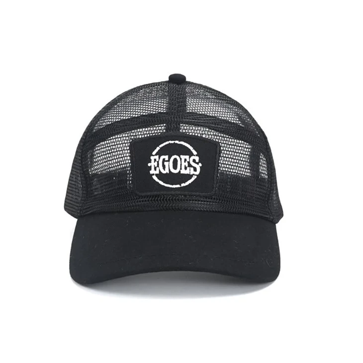 Breathable Black Trucker Cap With Custom Patch