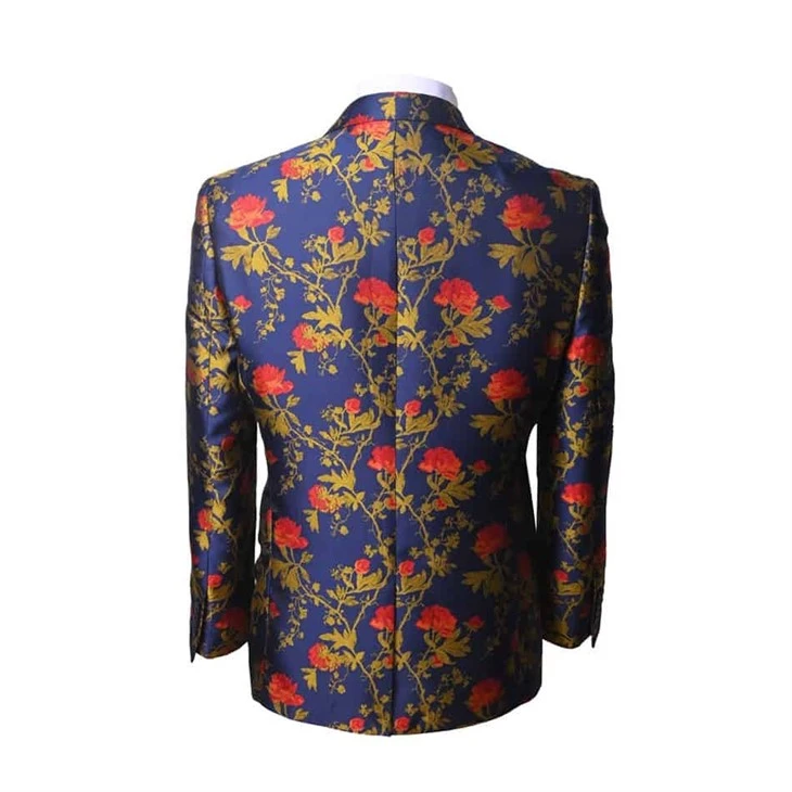 Premium Men's Floral Jacquard Blazer in Navy With Red/Gold Embroidery-F091 suppliers