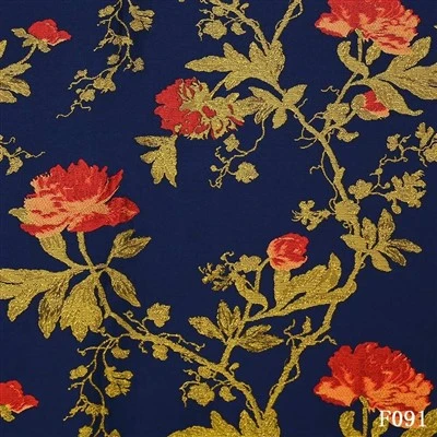 Klassisk floral jacquard dressstoff – F091 marineblå vevd blazer